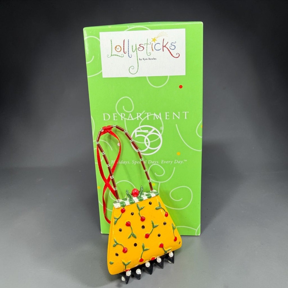 Department 56 Lollysticks Kym Bowles Yellow Cherry Purse Ornament 4in NEW